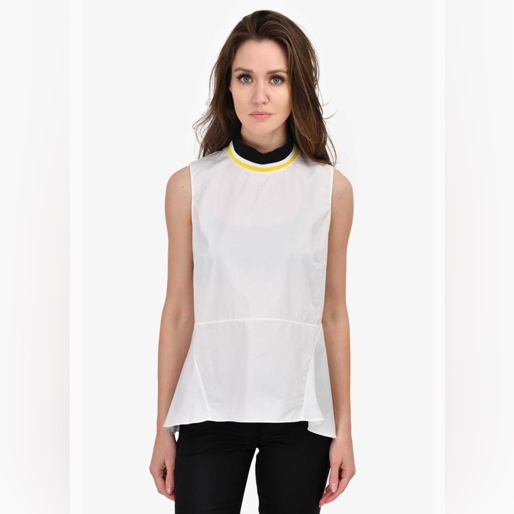 MARNI White POPLIN with MOCK NECK Yellow/Black SLEEVELESS PEPLUM 4